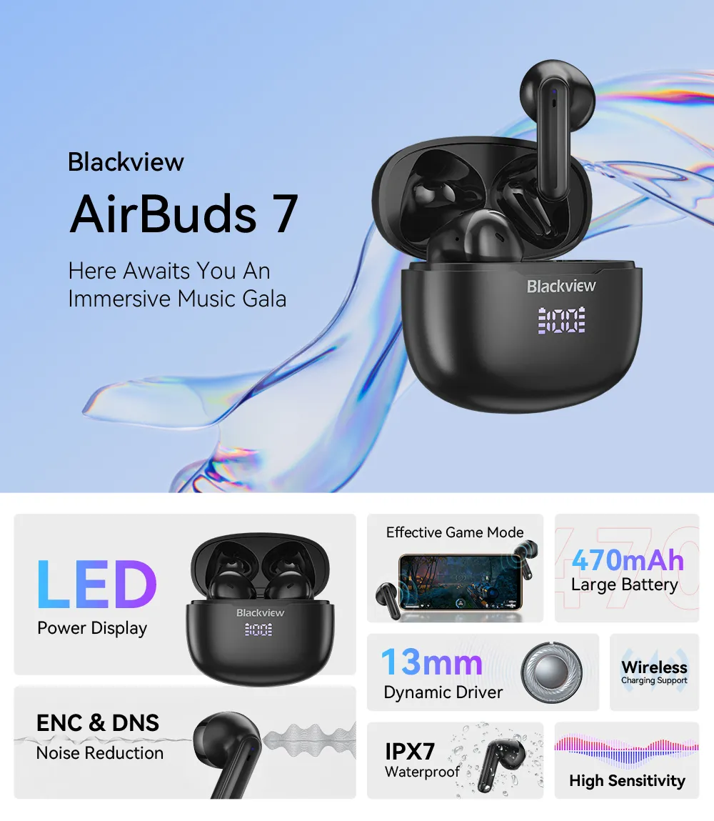 Blackview AirBuds 7 Portable Wireless Bluetooth Headphones