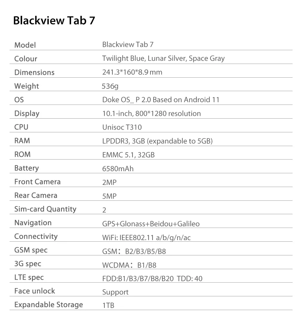 Blackview TAB 7 Wi-Fi Version Tablet PC