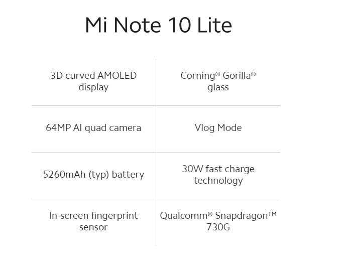 Xiaomi Note10 Lite